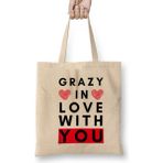 Humuts Grazy In Love Wıth You Açık Bej Uzun Saplı Bez Çanta