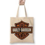 Humuts Harley Davidson Açık Bej Uzun Saplı Bez Çanta