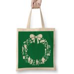 Humuts Home Alone Christmas Wreath Pattern Uzun Saplı Açık Bej Bez Çanta