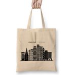 Humuts Hong Kong Skyline Outline Cityscape Travel Uzun Saplı Açık Bej Bez Çanta