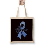 Humuts Hope Child Abuse Prevention Month Awareness Blue Ribbon Uzun Saplı Açık Bej Bez Çanta