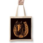 Humuts Horse Head Horseshoe Equestrian Sport Horses Riding Saddle Uzun Saplı Açık Bej Bez Çanta