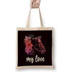 Humuts Horses My Love Horse Fan Stable Horseshoe Saddle Dressage Uzun Saplı Açık Bej Bez Çanta