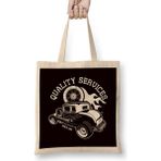 Humuts Hot Rod Service Classic Old American Cars Automobile Garage Uzun Saplı Açık Bej Bez Çanta