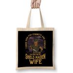 Humuts I Asked Odin For Strength And Courage Shield Maiden Wife Strength And Courage Viking Bez Uzun Saplı Açık Bej Rengi Çanta