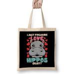 Humuts I Just Freaking Love Hippos Okay Hippo Lover Bez Uzun Saplı Açık Bej Rengi Çanta