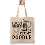 Humuts I Just Wanna Sip Coffee And Pet My Poodle Bez Uzun Saplı Açık Bej Rengi Çanta