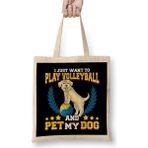 Humuts I Just Want To Play Volleyball And Pet My Dog Bez Uzun Saplı Açık Bej Rengi Çanta