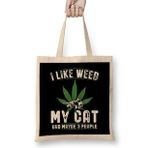 Humuts I Like Weed My Cat And Maybe 3 People Kedi Bez Uzun Saplı Açık Bej Rengi Çanta