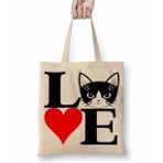 Humuts I Lowe Kedi Seni Seviyorum Kedi Bez Uzun Saplı Açık Bej Rengi Çanta