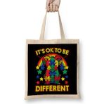 Humuts It S Ok To Be Different Autism Awareness Panda Açık Bej Uzun Saplı Bez Çanta