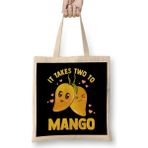 Humuts It Takes Two To Mango Funny Fruit Tango Food Pun Açık Bej Uzun Saplı Bez Çanta