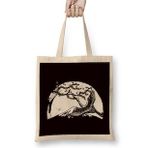 Humuts Japan Crane Stork Sakura Cherry Blossom Tree Japanese Art Uzun Saplı Açık Bej Bez Çanta
