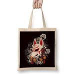 Humuts Japanese Art Cat Ninja Samurai Fighter Warrior Kendo Katana Uzun Saplı Açık Bej Bez Çanta