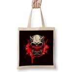 Humuts Japanese Art Samurai Skull Japan Ninja Shinobi Warrior Kendo-2 Uzun Saplı Açık Bej Bez Çanta