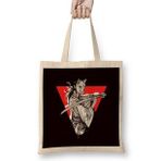 Humuts Japanese Art Samurai Skull Japan Ninja Shinobi Warrior Kendo Uzun Saplı Açık Bej Bez Çanta