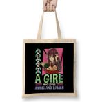 Humuts Just A Girl Who Loves Anime And Ramen Funny Foodie Bez Kadın Günlük Çanta