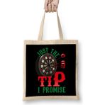 Humuts Just The Tip I Promise Darts Pun Funny Dart Player Açık Bej Uzun Saplı Bez Çanta