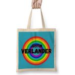 Humuts Justin Verlander Carton Art - Baseball Lovers Gifts Vintage Retro Rainbow Bez Kadın Günlük Çanta