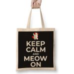 Humuts Kedi Cats Keep Calm And Meow On Bez Uzun Saplı Açık Bej Rengi Çanta