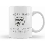 Humuts Kedi I Work Hard Cats Beyaz Kupa
