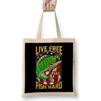 Humuts Live Free And Fish Hard Fishing Patriotic Fisher Bez Kadın Günlük Çanta