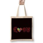 Humuts Love Autism Awareness Heart Puzzle Autistic Child Support Uzun Saplı Açık Bej Bez Çanta