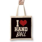 Humuts Love Handball Handballer Heart Ball Sports Team Coach Game Uzun Saplı Açık Bej Bez Çanta