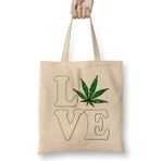 Humuts Love The Marijuana Weed Leaf Funny Cannabis 03 Bez Uzun Saplı Açık Bej Rengi Çanta