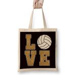 Humuts Love Volleyball Ball Sports Game Team Coach Training Athlete Uzun Saplı Açık Bej Bez Çanta