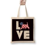 Humuts Love West Highland Terrier Westie Us American Flag Dog Breed Uzun Saplı Açık Bej Bez Çanta