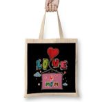 Humuts Love You Mom Anneler Günü Uzun Saplı Açık Bej Bez Çanta