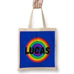 Humuts Lucas Name Custom Vintage Retro Rainbow Style Design Gift Baby Gift For Him Bez Uzun Saplı Açık Bej Rengi Çanta