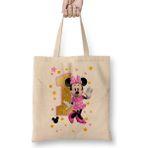 Humuts Mini Fare Minnie Mouse 1 Bir Yaş Hediyesi Bez Uzun Saplı Açık Bej Rengi Çanta