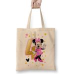 Humuts Mini Fare Minnie Mouse 4 Dört Yaş Hediyesi Bez Uzun Saplı Açık Bej Rengi Çanta