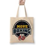 Humuts Move Boxing Logo Grande Cinza Açık Bej Uzun Saplı Bez Çanta