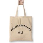 Humuts Muhammed Ali Boks Yazısı Açık Bej Uzun Saplı Bez Çanta