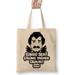 Humuts Müslüm Gürses Çünkü Sen Çölüme Yağmur Oldun Bez Uzun Saplı Açık Bej Rengi Çanta