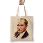 Humuts Mustafa Kemal Atatürk 03 Açık Bej Uzun Saplı Bez Çanta