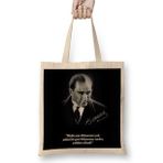 Humuts Mustafa Kemal Atatürk Söz Açık Bej Uzun Saplı Bez Çanta