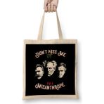 Humuts Nietzsche Schopenhauer Cioran Portrait No Mistletoe Dont Kiss Me I'm A Misanthrope Philosophy Bez Uzun Saplı Açık Bej Rengi Çanta