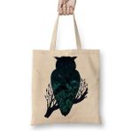 Humuts Owl Night Baykuş Bez Uzun Saplı Açık Bej Rengi Çanta