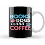 Humuts Porselen Beyaz Cute Funny Books Dogs And Coffee Bookworm Kupa Bardak