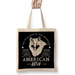 Humuts Retro Animal American Wolf White Bez Çanta