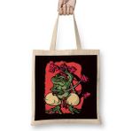 Humuts Samurai Frog Kendo Katana Cherry Blossom Tree Sakura Japan Bez Uzun Saplı Açık Bej Rengi Çanta