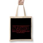 Humuts Santa Claus Stranger Things Logo Christmas Bez Uzun Saplı Açık Bej Rengi Çanta