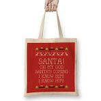 Humuts Santa Oh My God I Know Him Elf Quote Christmas Knit Bez Uzun Saplı Açık Bej Rengi Çanta