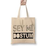 Humuts Şey Mi Dostum Bez Uzun Saplı Açık Bej Rengi Çanta