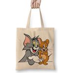 Humuts Tom ve Jerry Bez Uzun Saplı Açık Bej Rengi Çanta