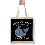 Humuts Whalecome And Have A Nice Day Whale Welcome Pun Bez Uzun Saplı Açık Bej Rengi Çanta